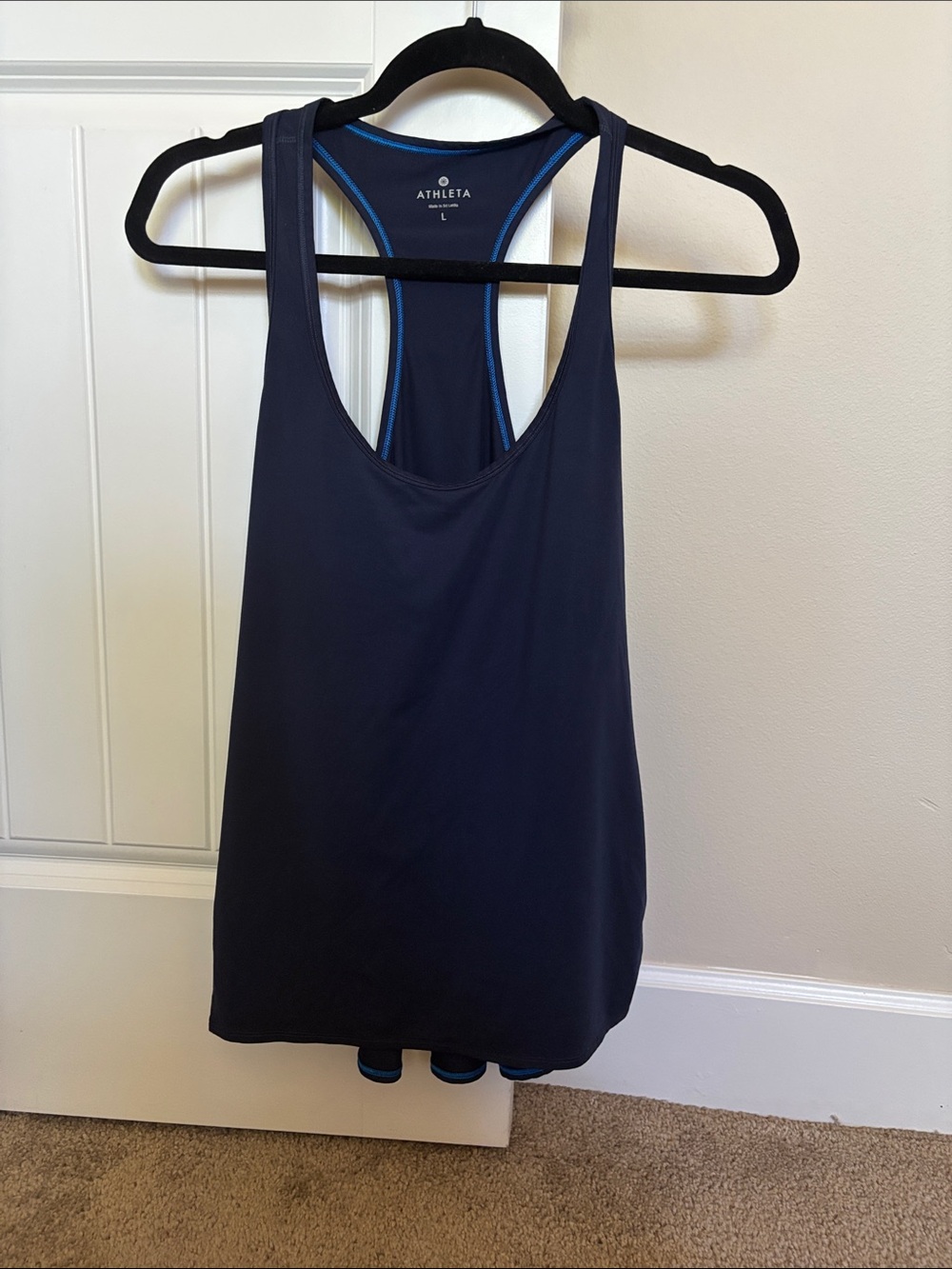 Athleta Navy Racerback Tank with Blue Trim